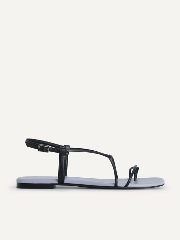 Criss Cross Toe Loop Sandals, Black