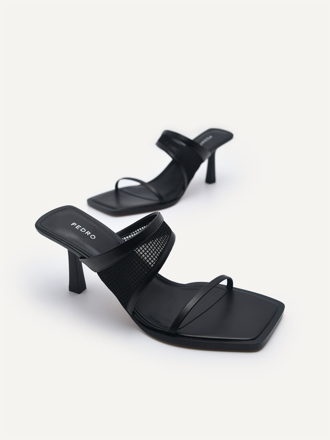 Capri Double Strap Mesh Heeled Sandals, Black