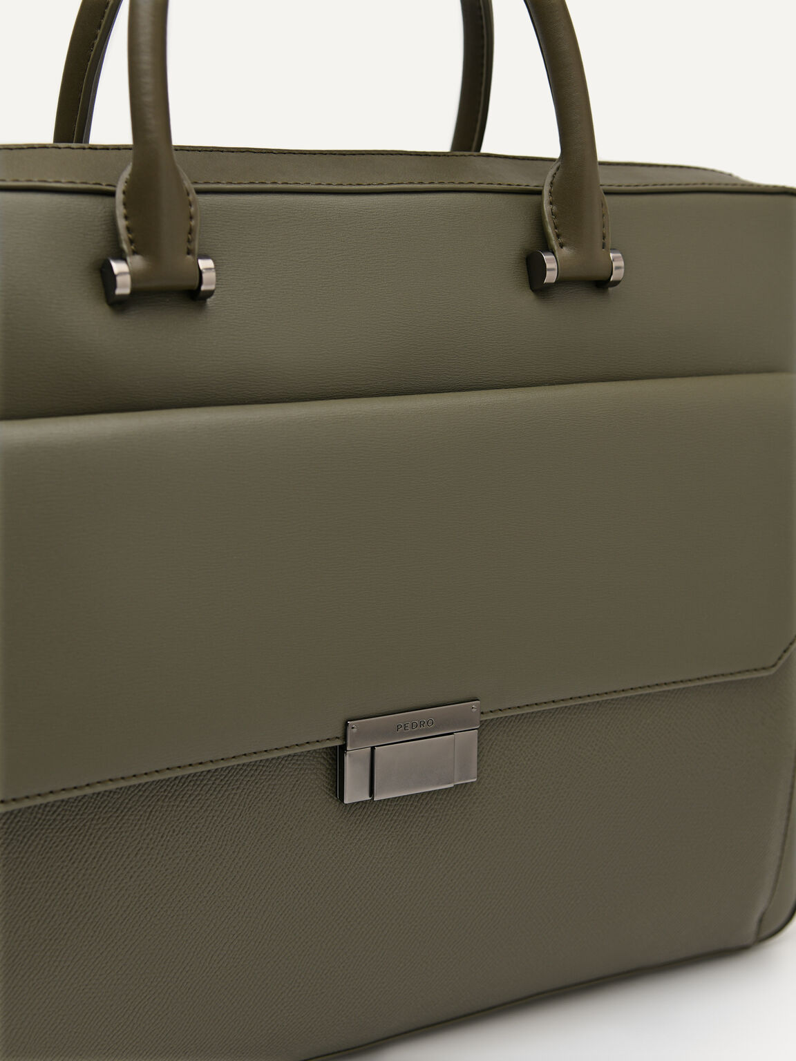 Henry Textured Leather Briefcase, Military Green