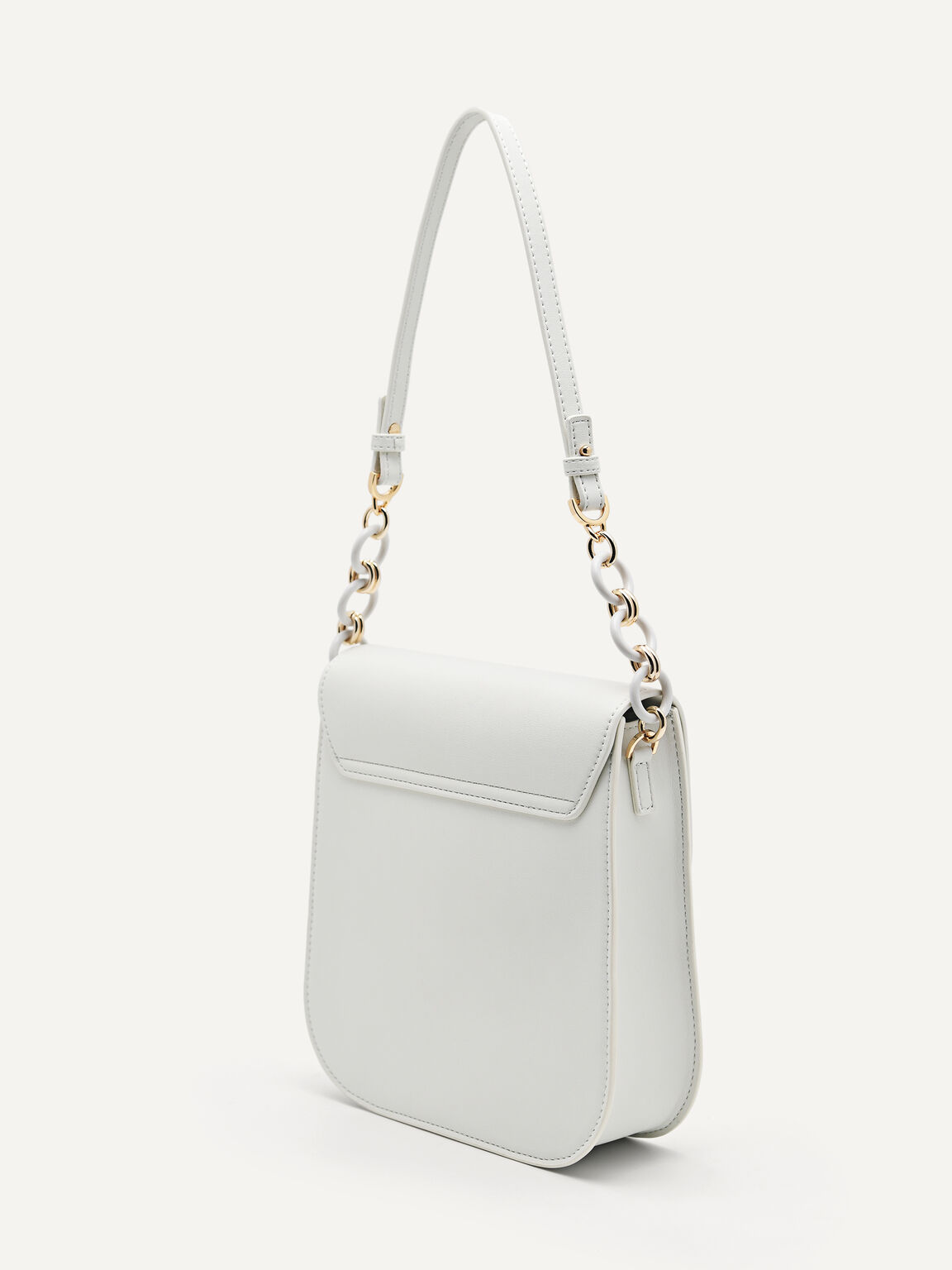 Shoulder Bag with Chain Handle, Chalk