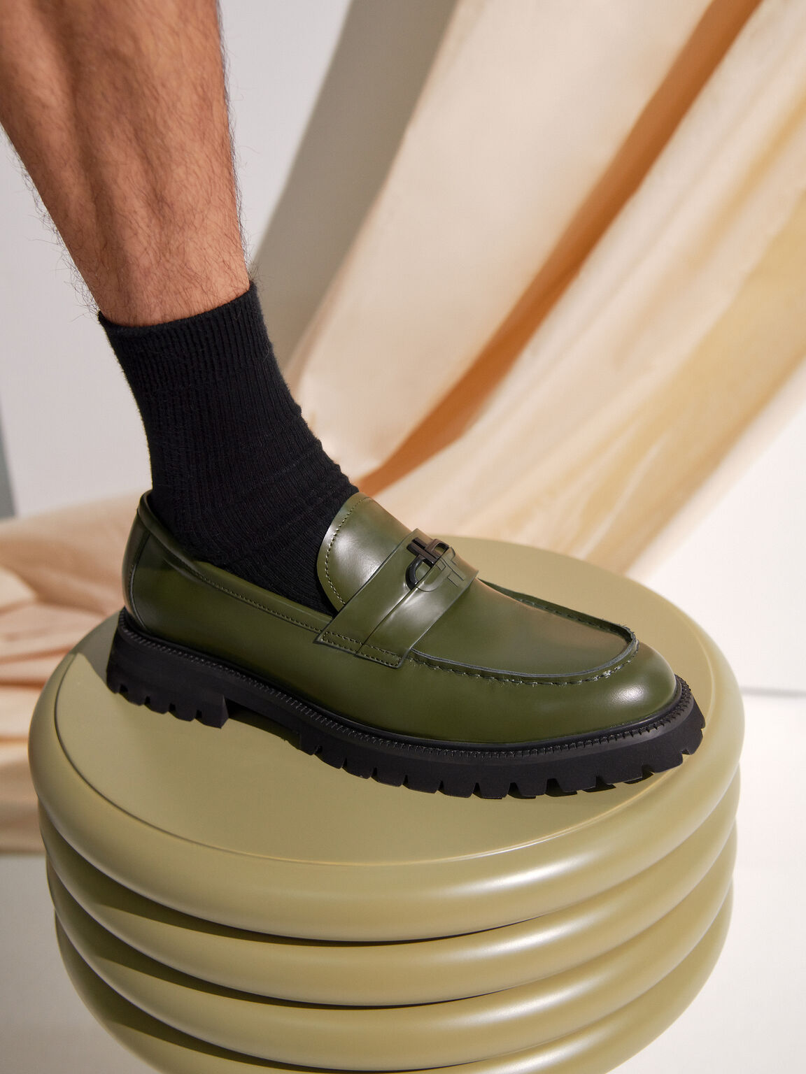 PEDRO標誌皮革樂福鞋, 军绿色
