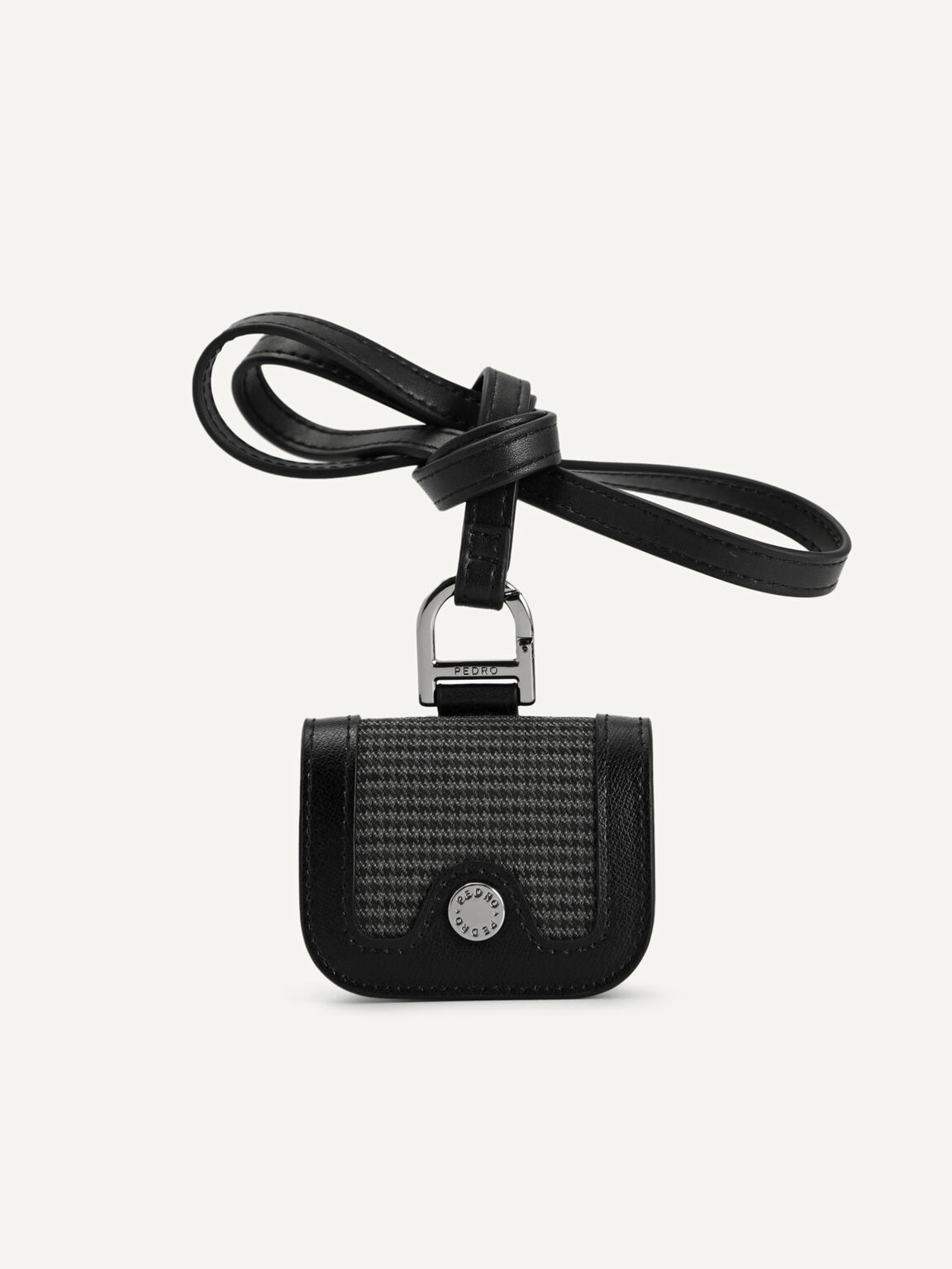 Houndstooth Leather Airpods Case, Black, hi-res