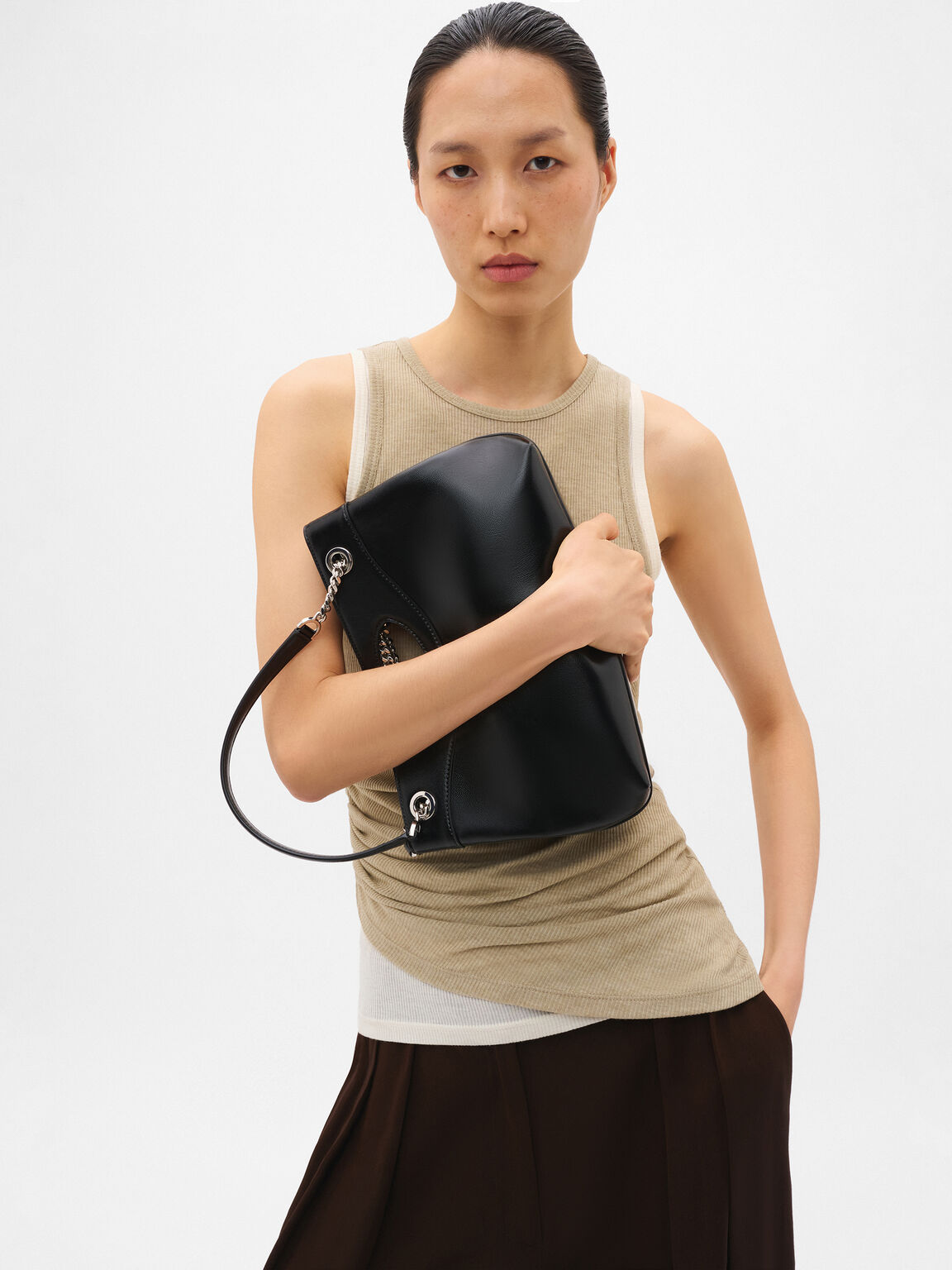 Cassier Shoulder Bag, Black Wrinkled
