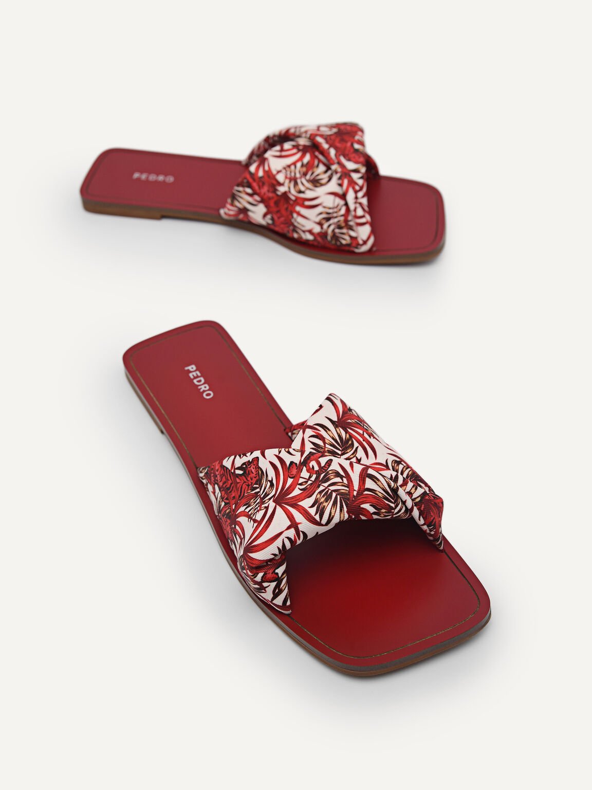Printed Twisted Strap Sandals, Red