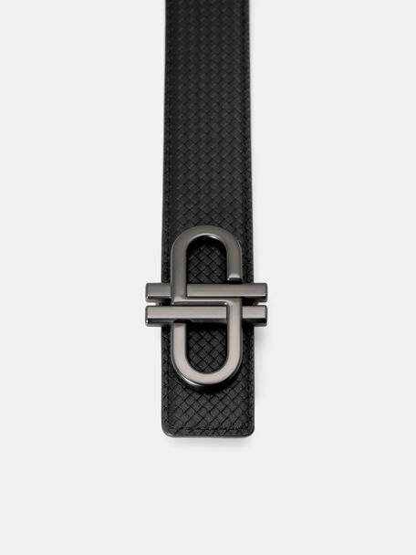Leather Reversible Tang Belt, Black Embossed
