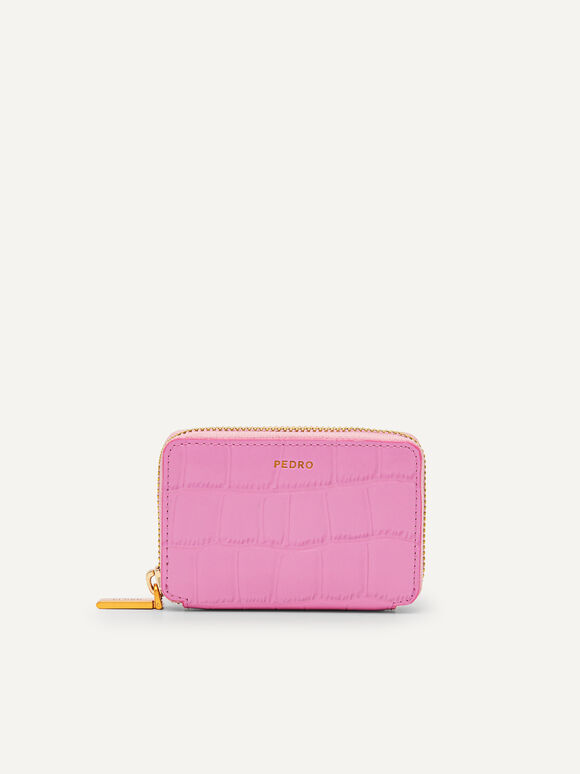 Leather Croc-Effect Pouch, Pink