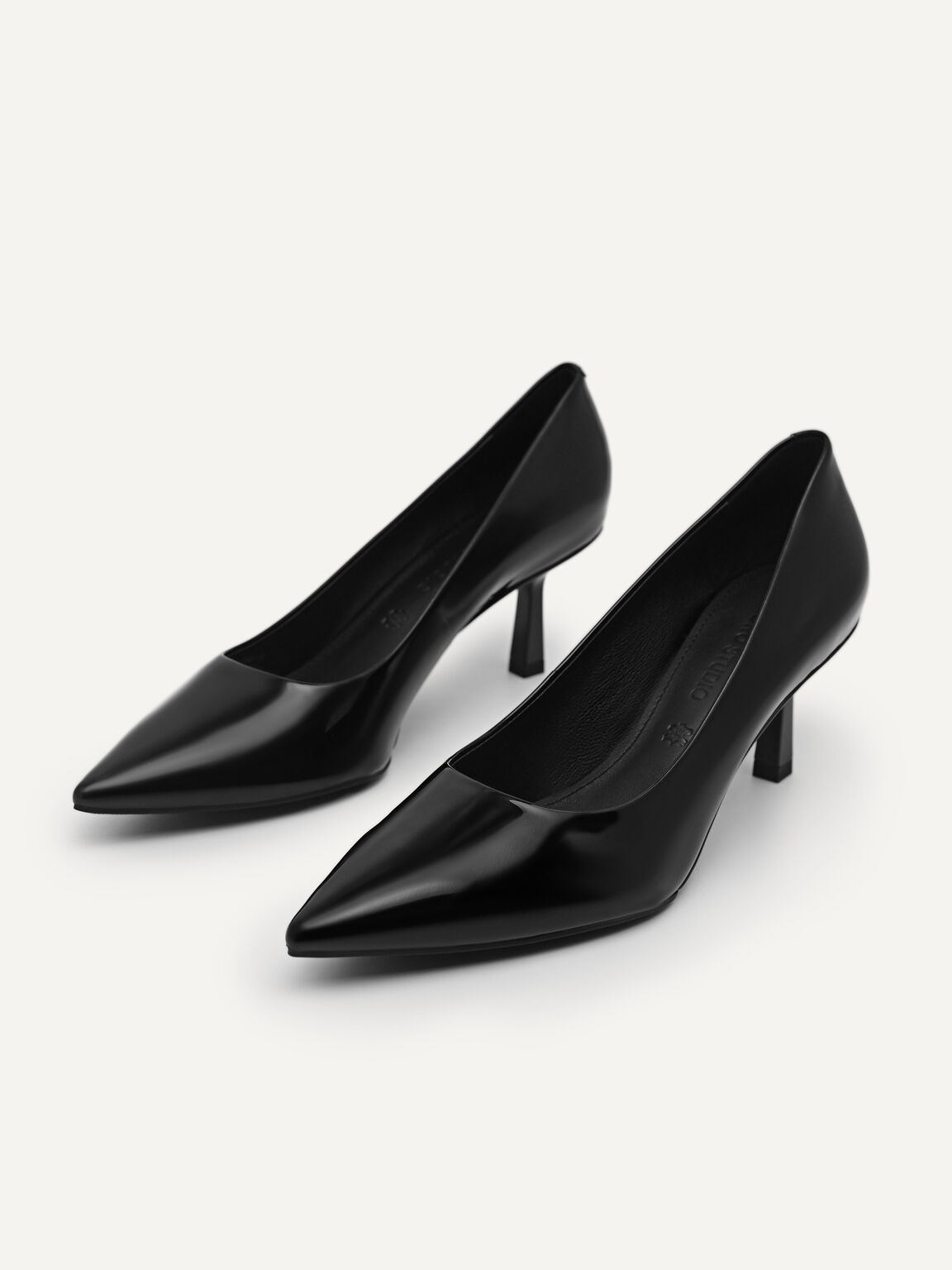 Patent Leather Pointed Pumps, Black, hi-res