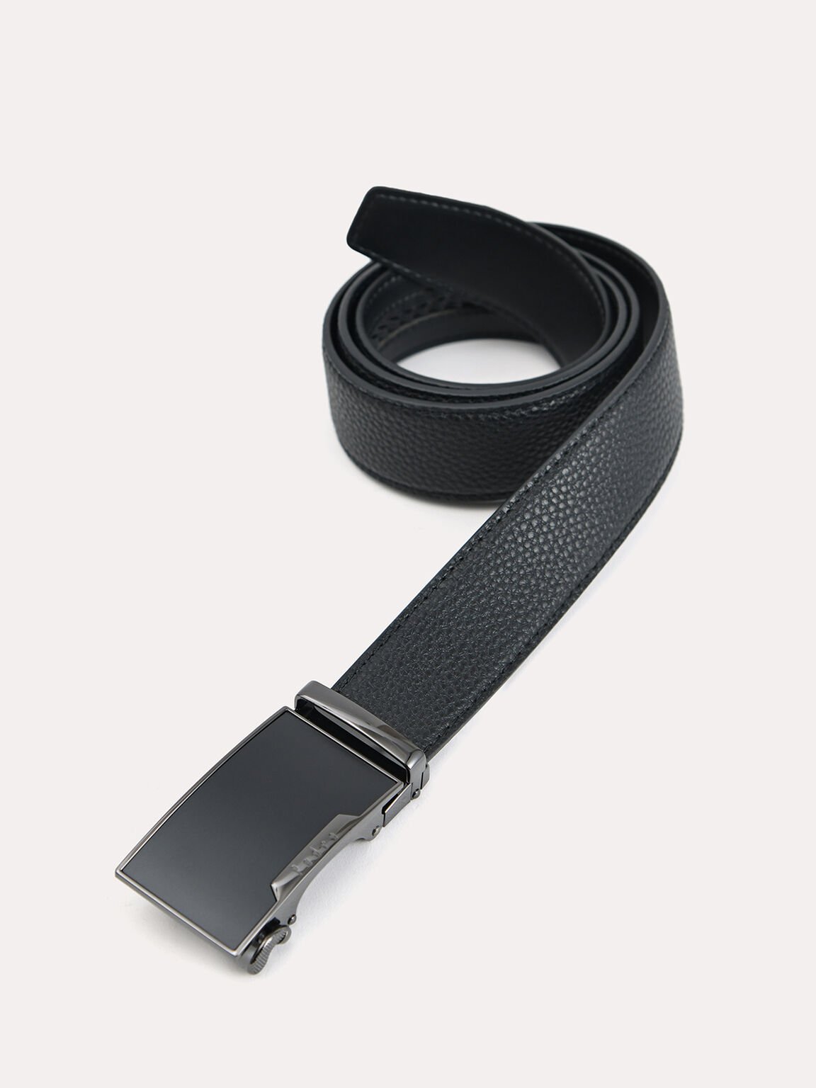 Automatic Textured Leather Belt, Black