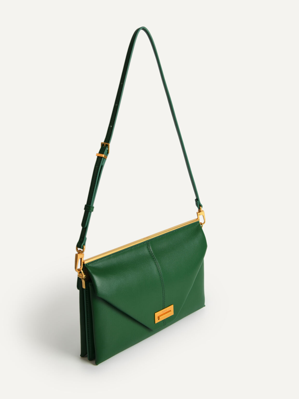 Envelope Leather Shoulder Bag, Green, hi-res