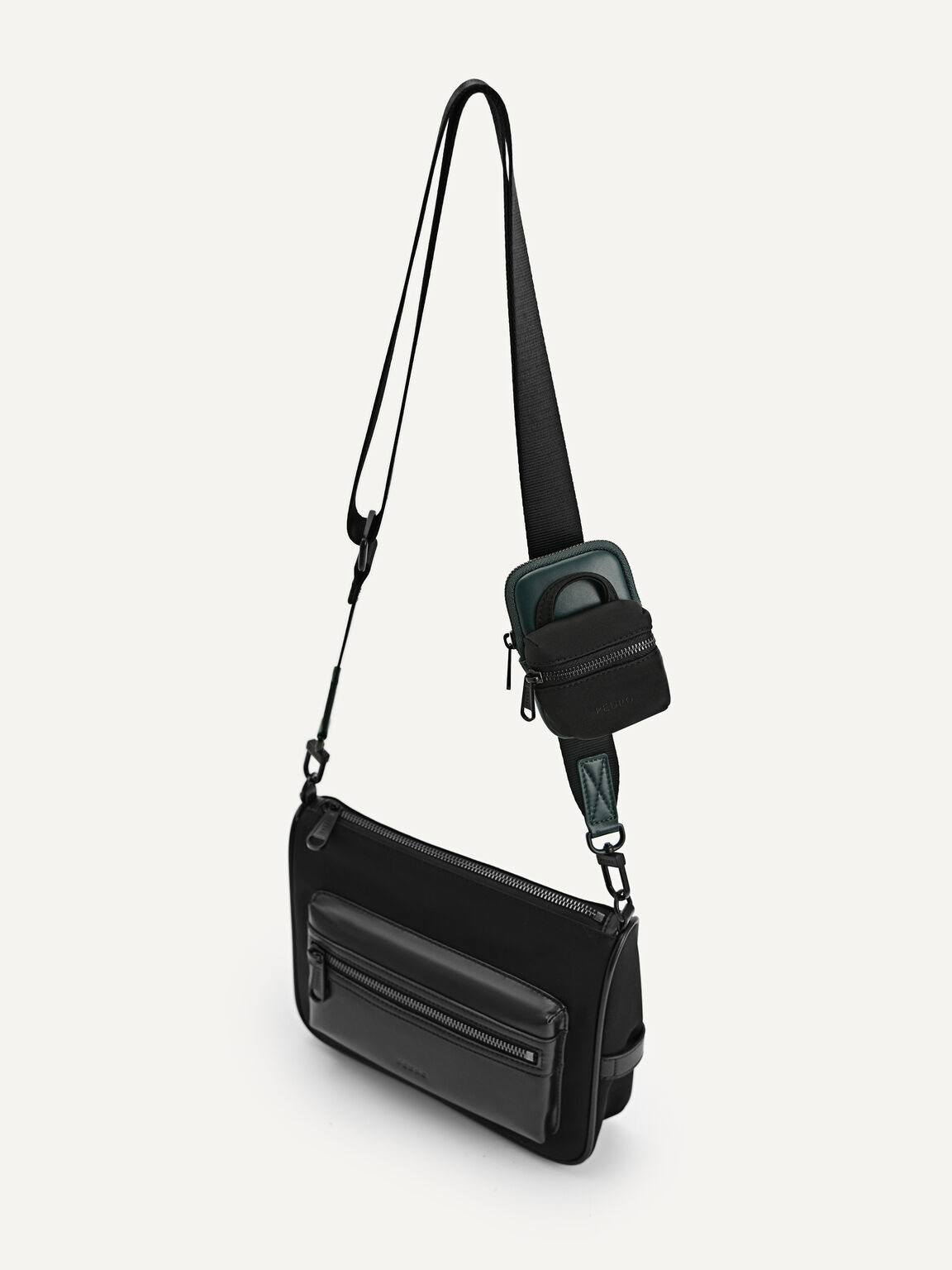Nylon Sling Bag with Pouch, Black