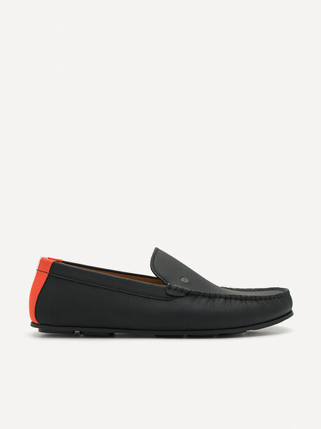 Leather & Fabric Slip-On Loafers, Black