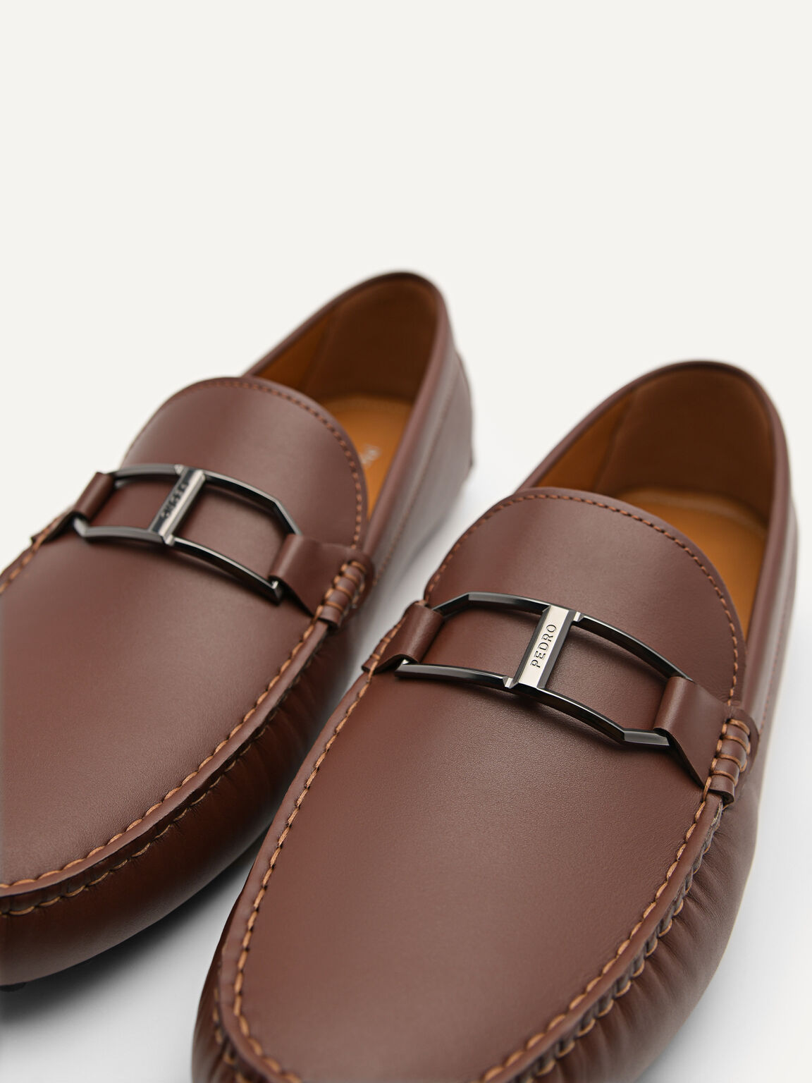 Leather Buckle Moccasins, Brown