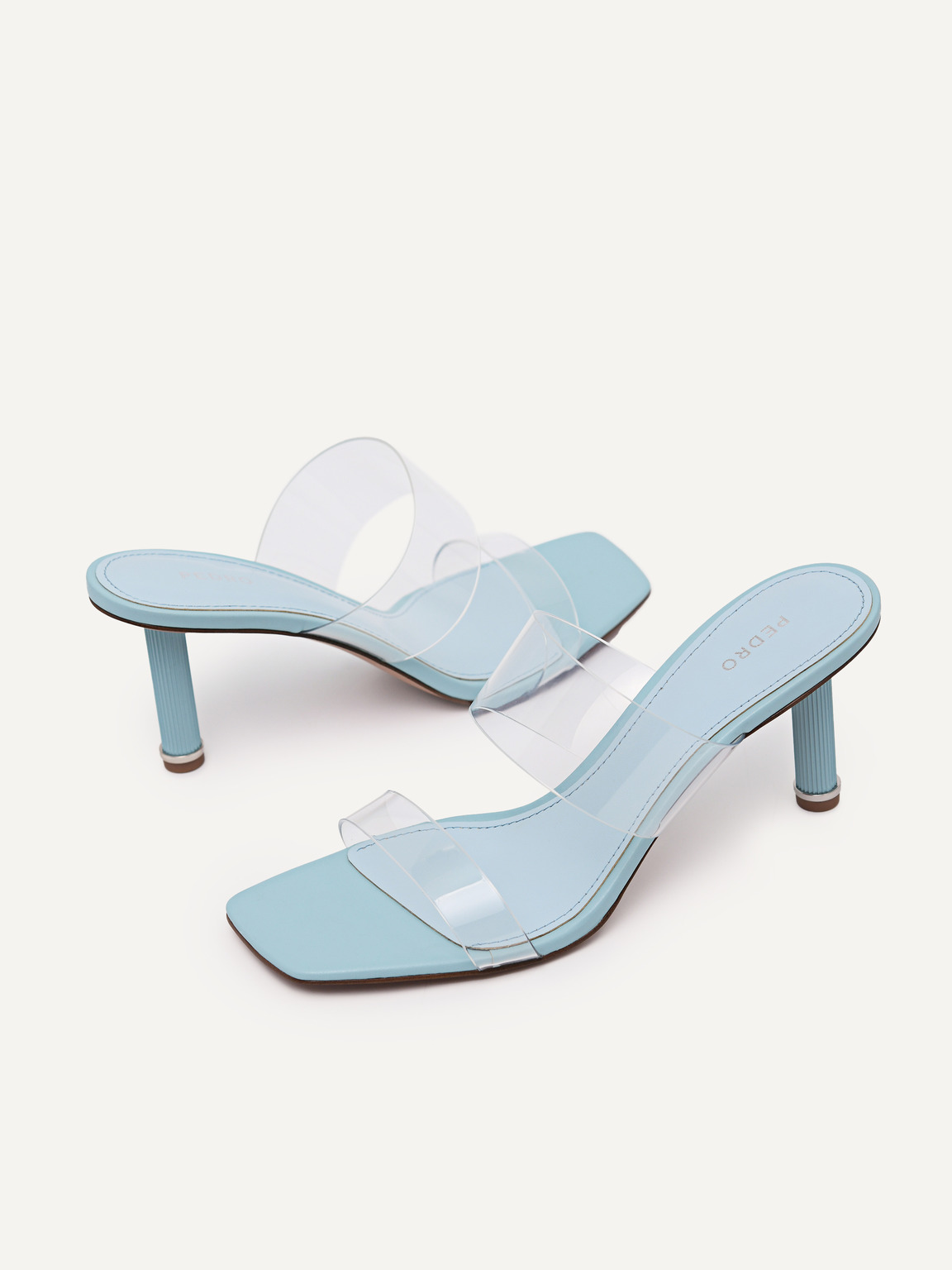 Vinyl Double Strap Heel Sandals, Light Blue