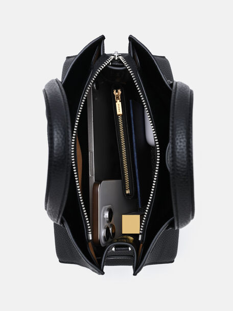 Danielle Medium Leather Handbag, Black Tumble