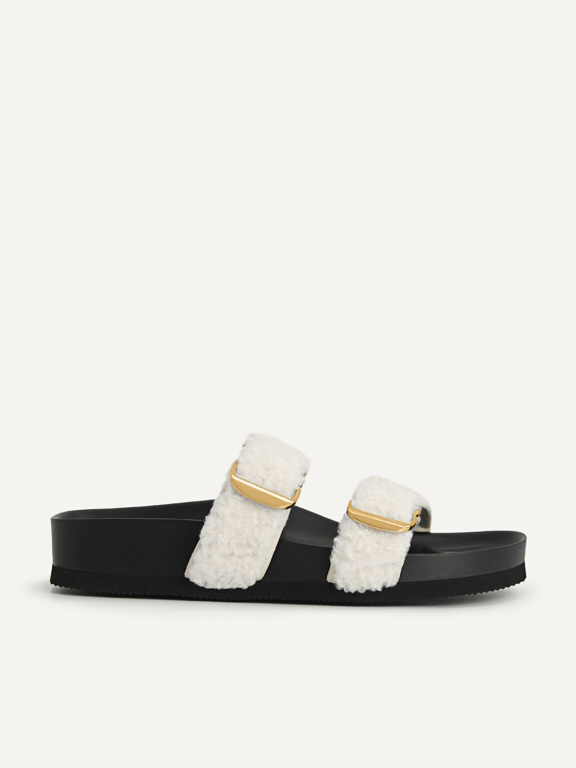 Shearling Double Strap Sandals, Beige
