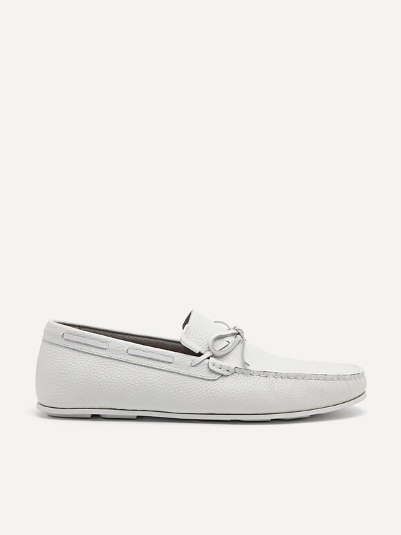 Leather Moccasins with Bow Detail, White