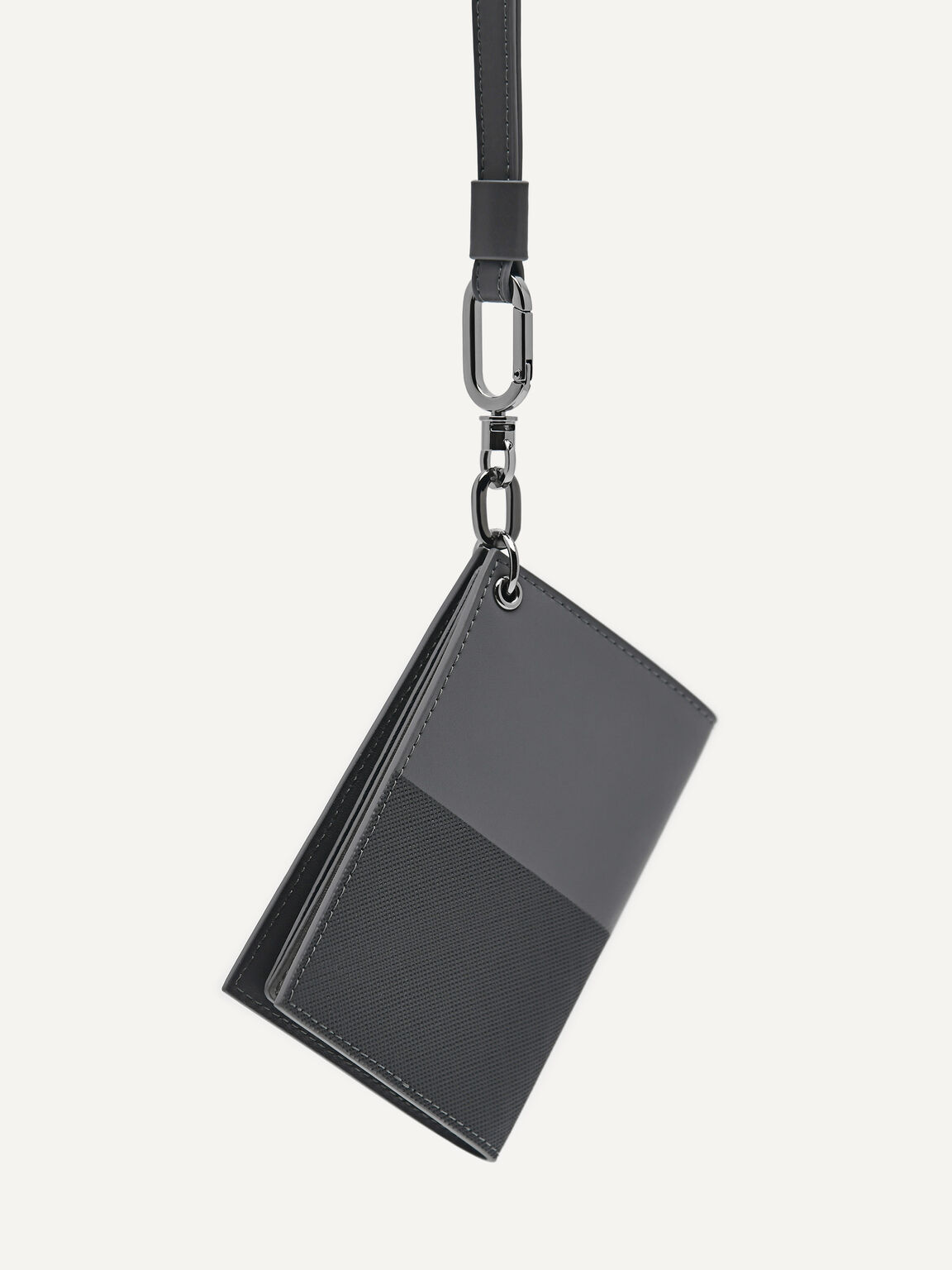 Leather Poly Texture Card Holder with Lanyard, Grey