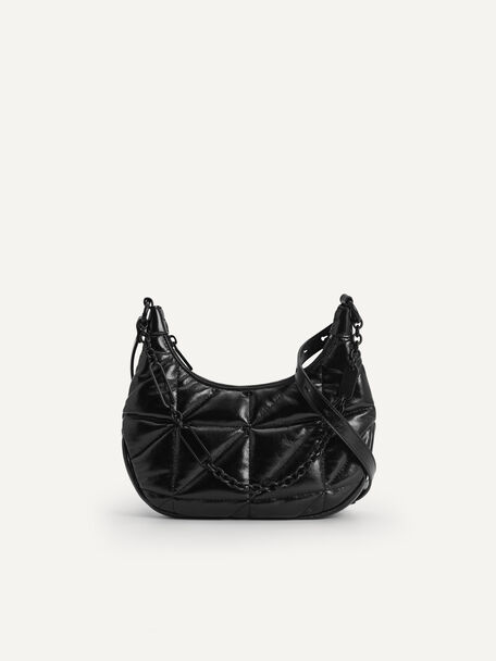 Crinkled Chain Shoulder Bag, Black