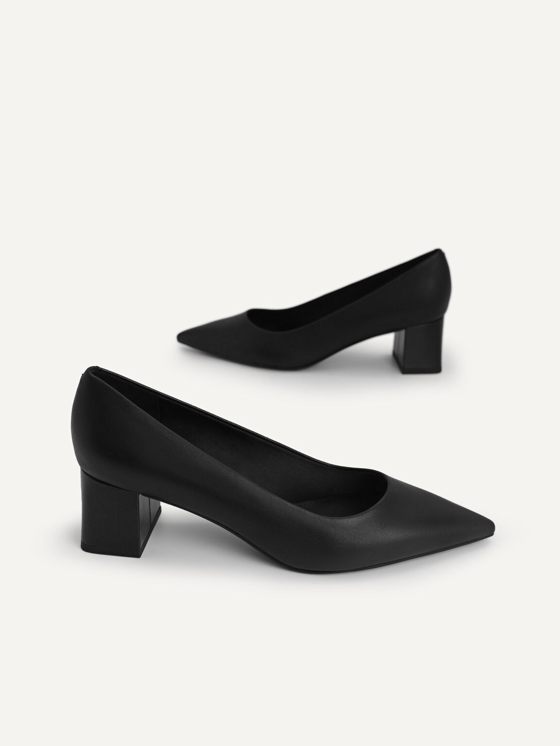 Leather Pointed Toe Pumps, Black, hi-res