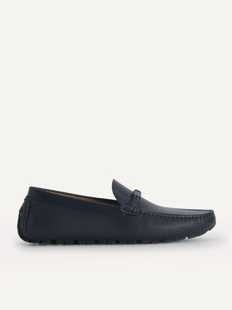 Leather Moccasins with Rope Detailing, Navy