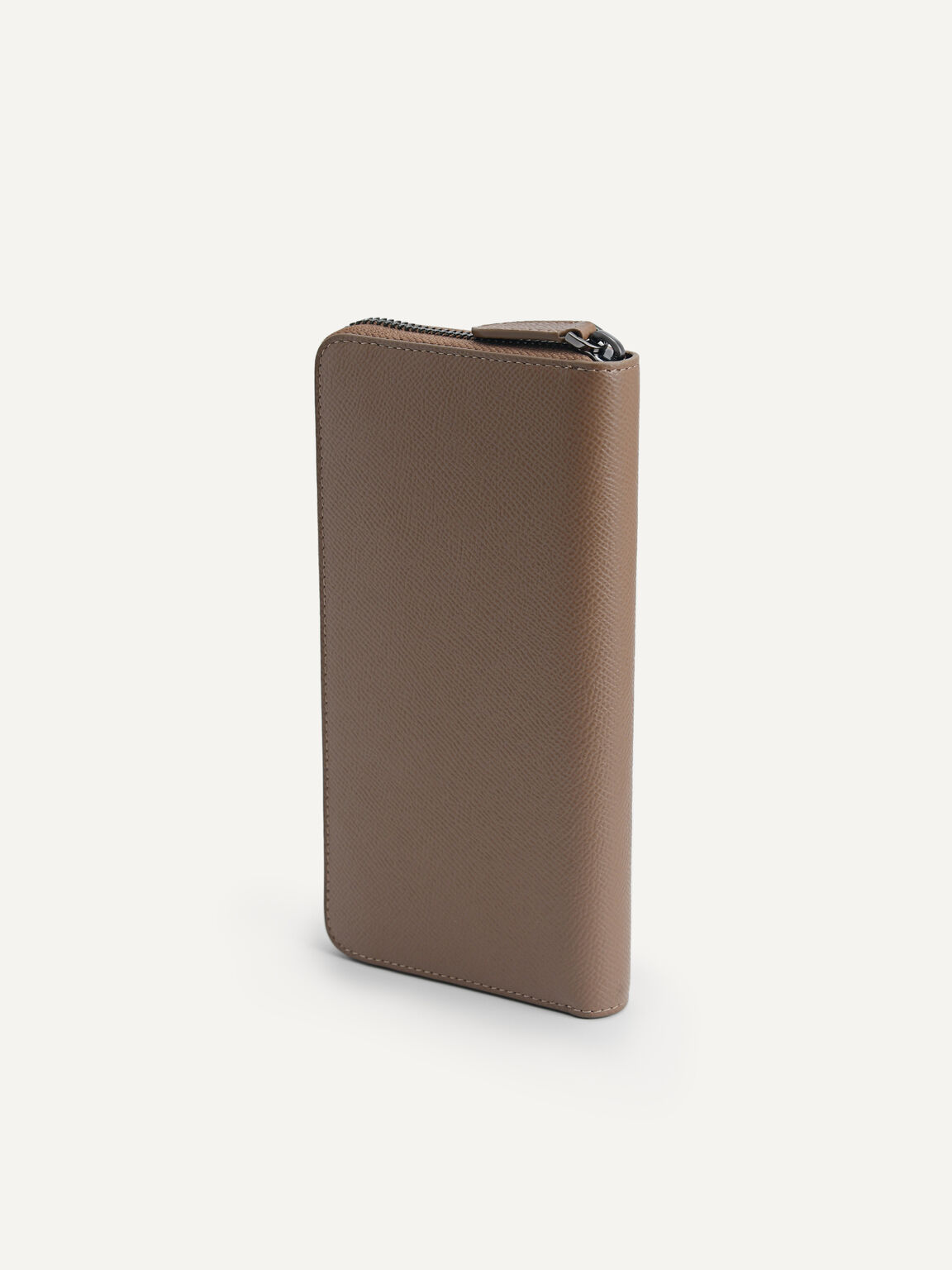 Textured Leather Long Wallet, Taupe, hi-res