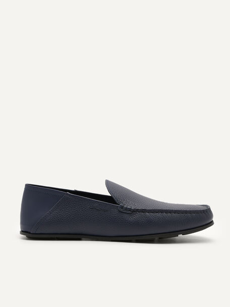 Leather Moccasin, Navy