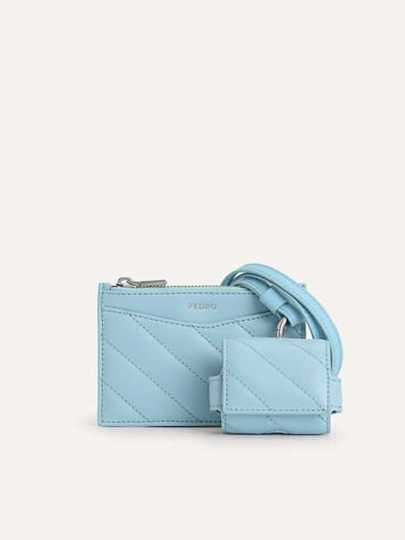 Leather Quilted Cardholder, Light Blue