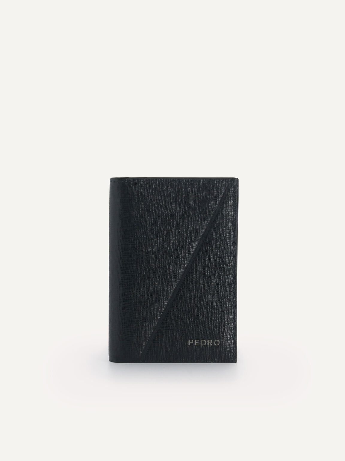 Textured Leather Bi-Fold Cardholder, Black