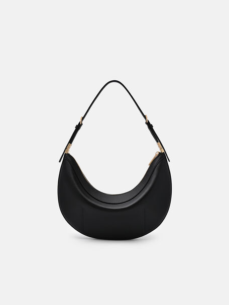 Jatte Leather Crescent Shoulder Bag, Black