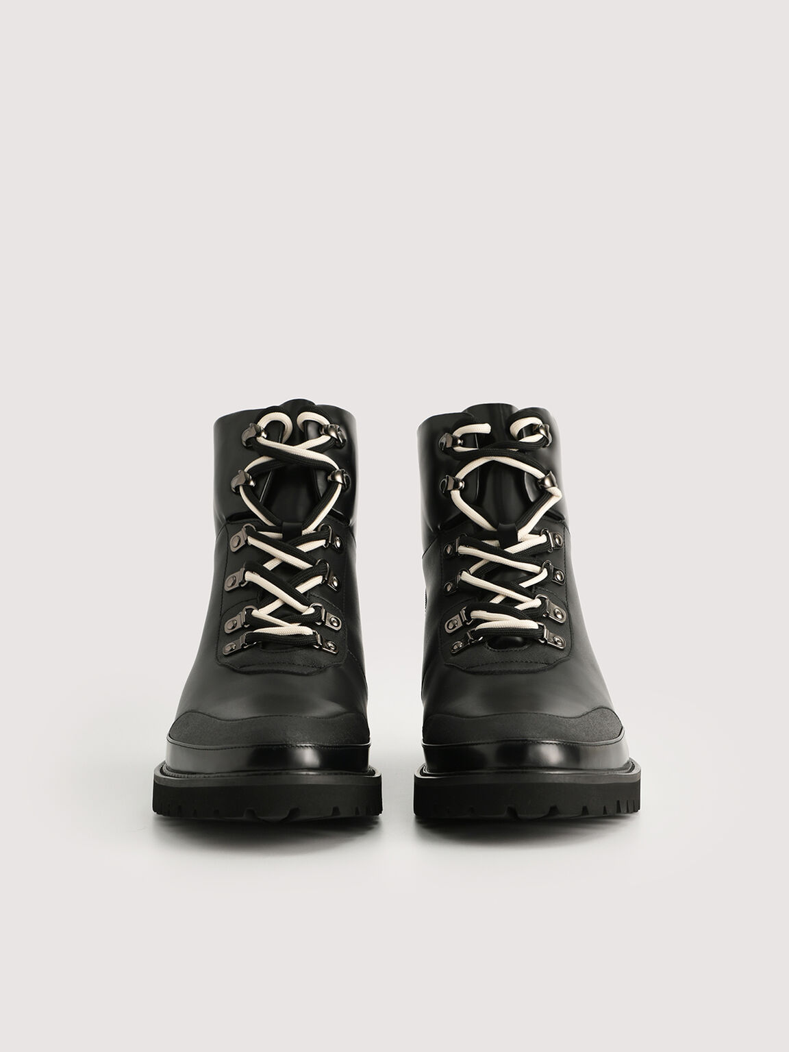 Leather Combat Boots, Black, hi-res