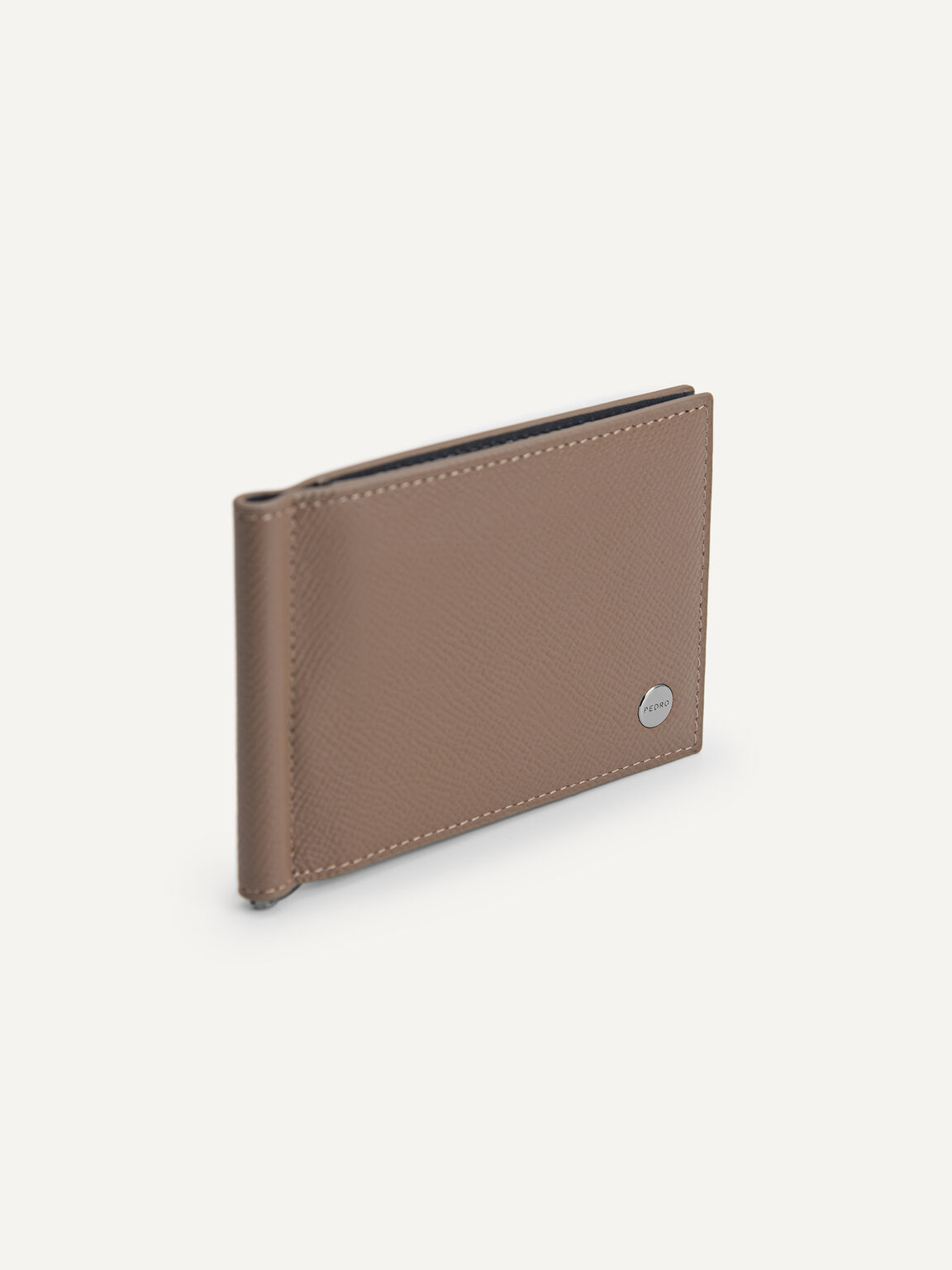 Textured Leather Bi-Fold Wallet, Taupe