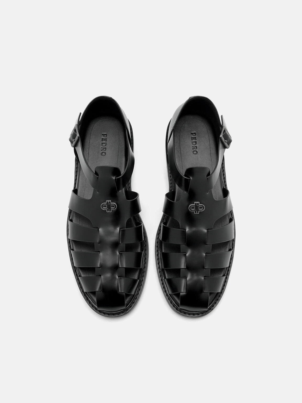 Brent Leather Caged Sandals, Black