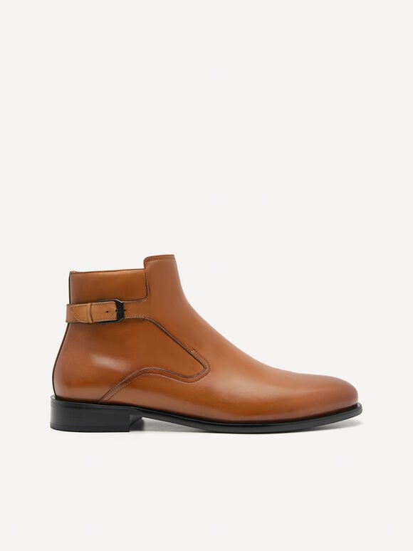 Leather Ankle Boots, Cognac