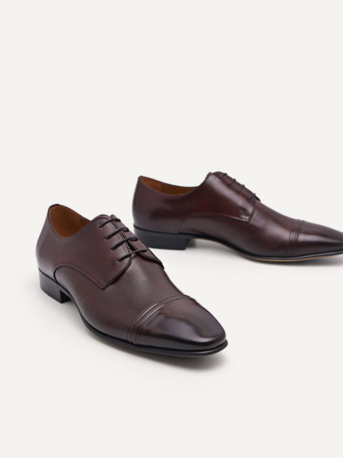 Leather Cap Toe Derby Shoes, Dark Brown