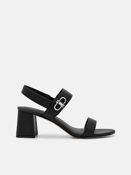 Sienna Leather Heel Sandals, Black