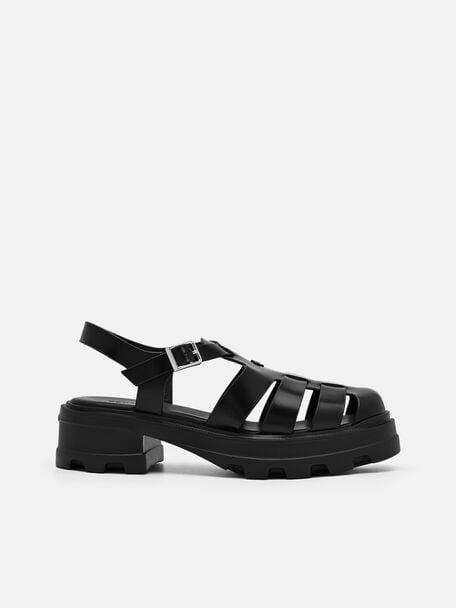 Verlin Leather Caged Sandals, Black Box