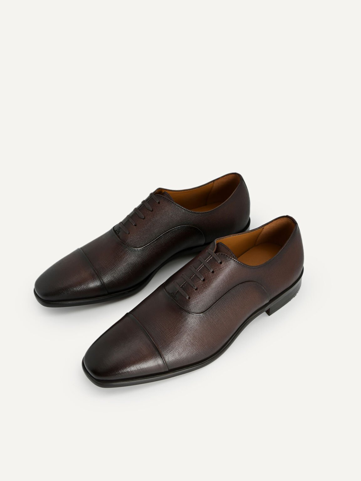 紋理皮革牛津鞋, 棕色, hi-res