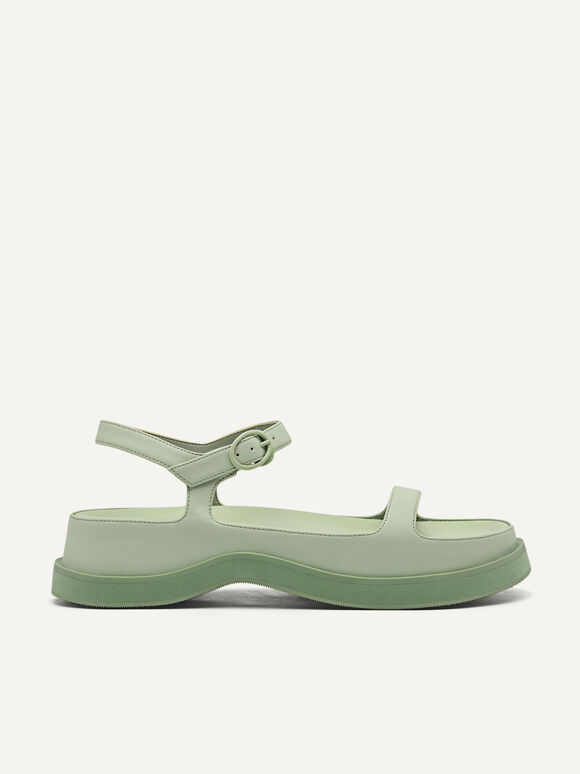 Crepe Flatform Sandals, Light Green