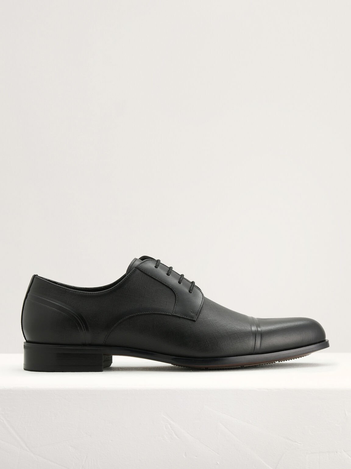 Embossed Leather Derby Shoes, Black