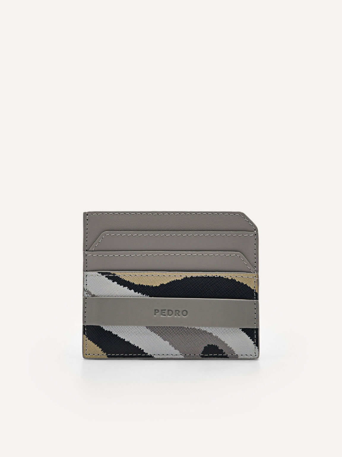 Embossed Leather Card Holder, Grey