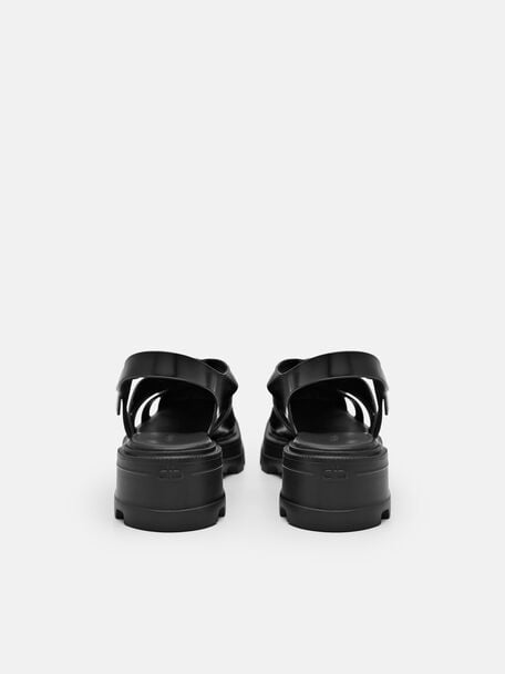 Verlin Leather Caged Sandals, Black Box