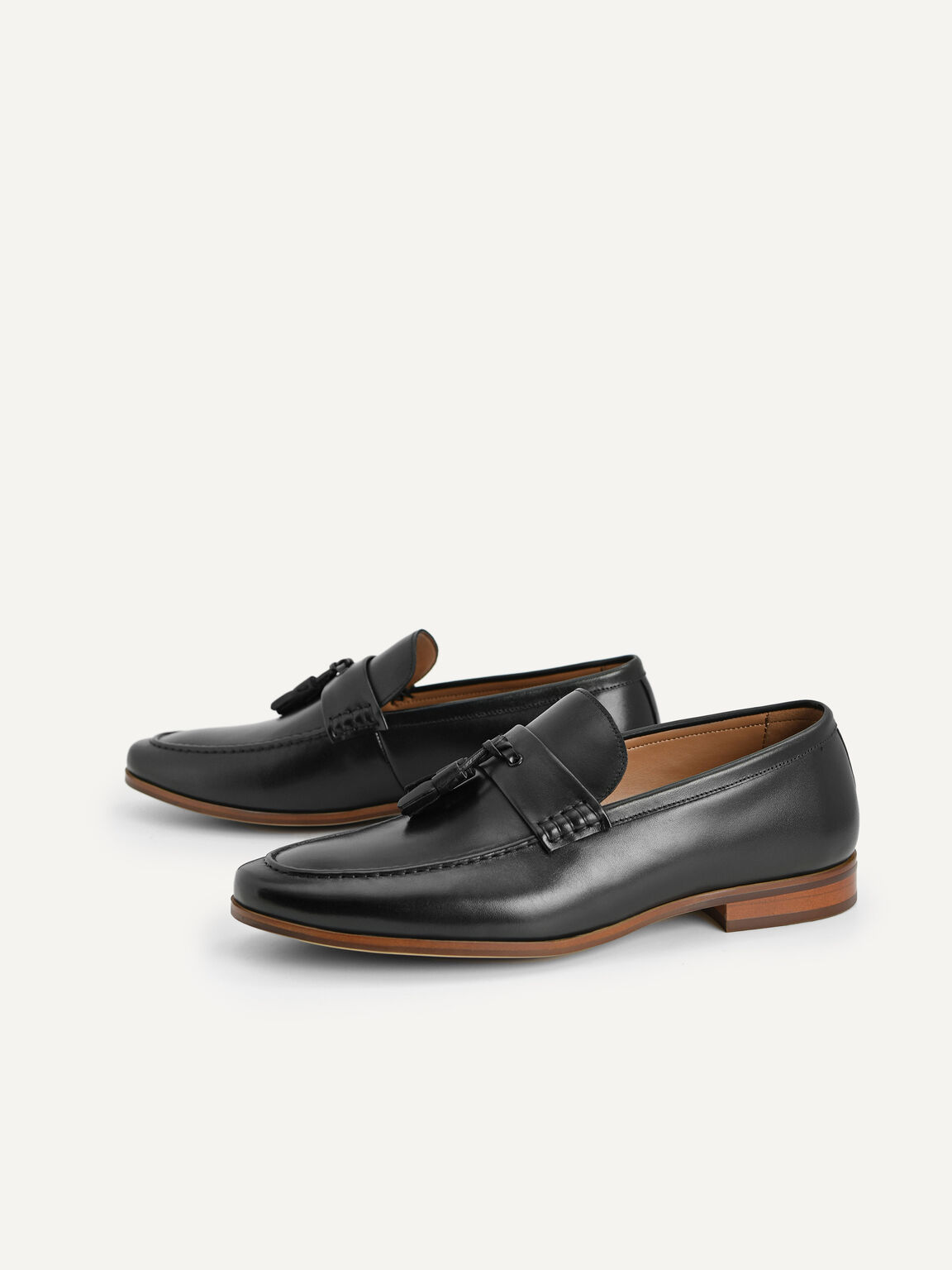 Leather Tasselled Loafers, Black, hi-res