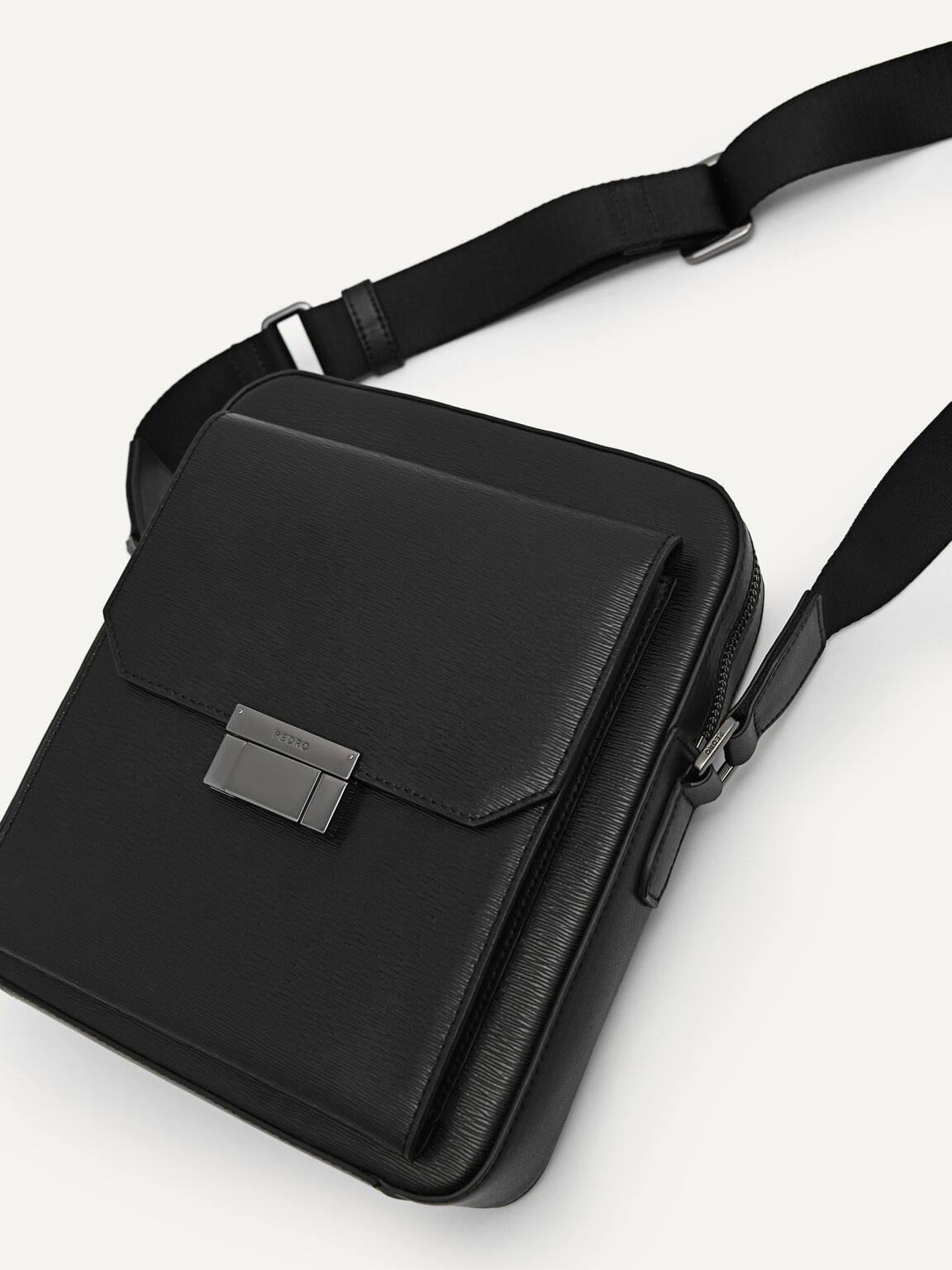 Leather Crossbody Bag, Black, hi-res