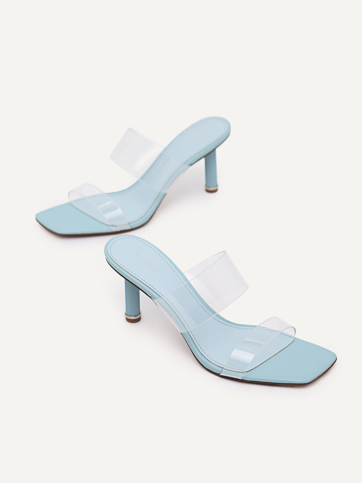 Vinyl Double Strap Heel Sandals, Light Blue
