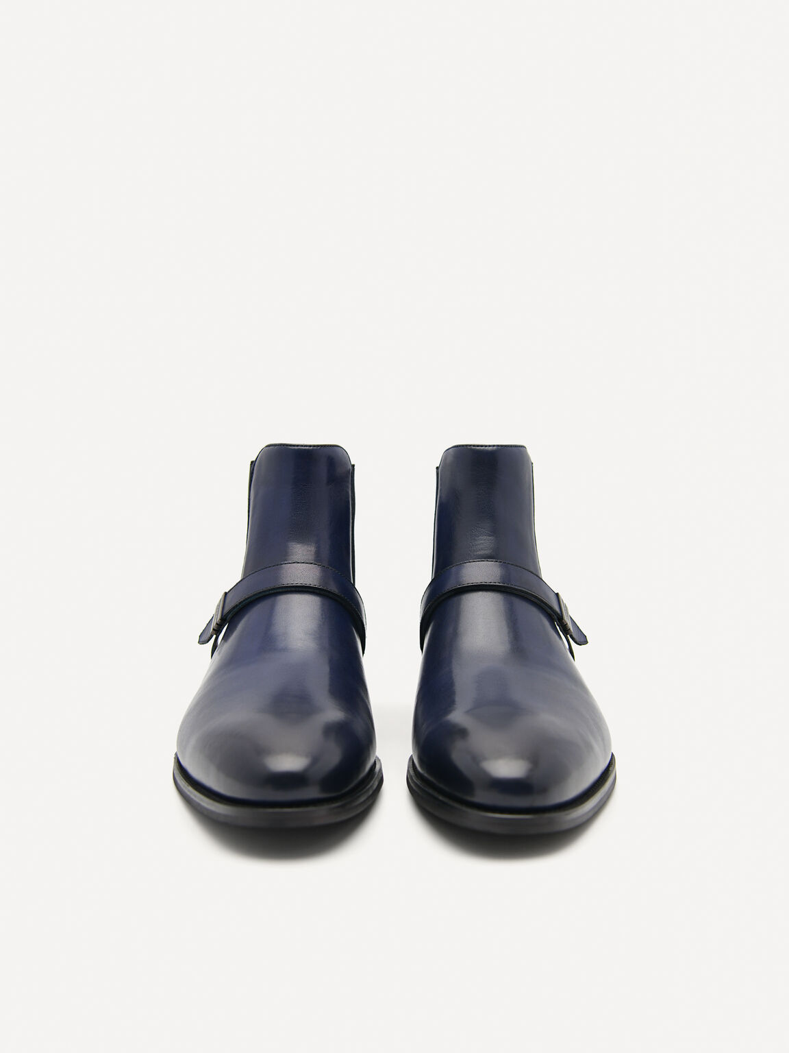 Brooklyn Leather Strapped Boots, Navy