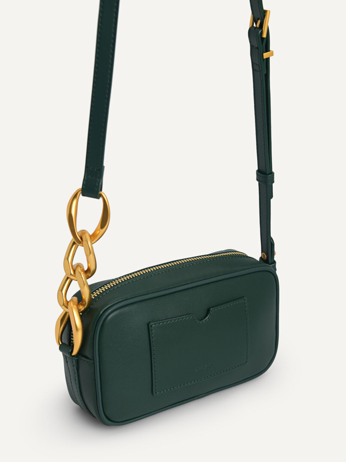 Pouch Leather Shoulder Bag, Dark Green, hi-res