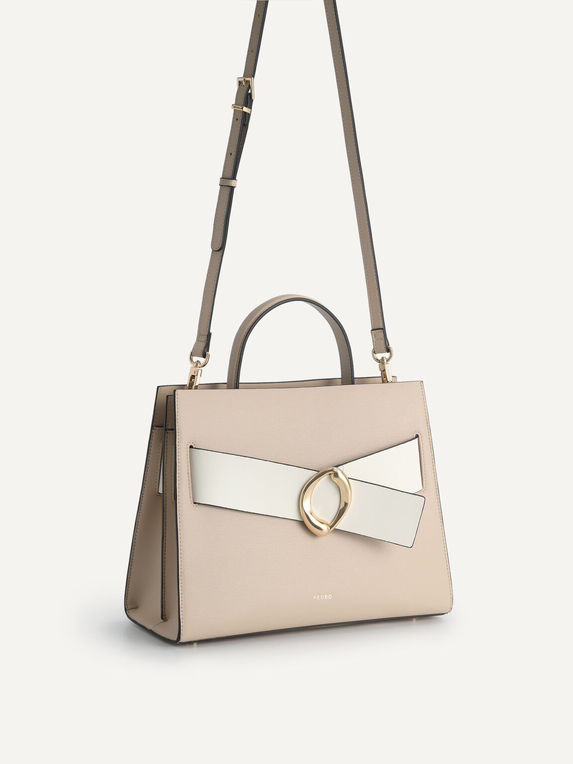 Structured Leather Top Handle Bag, Sand