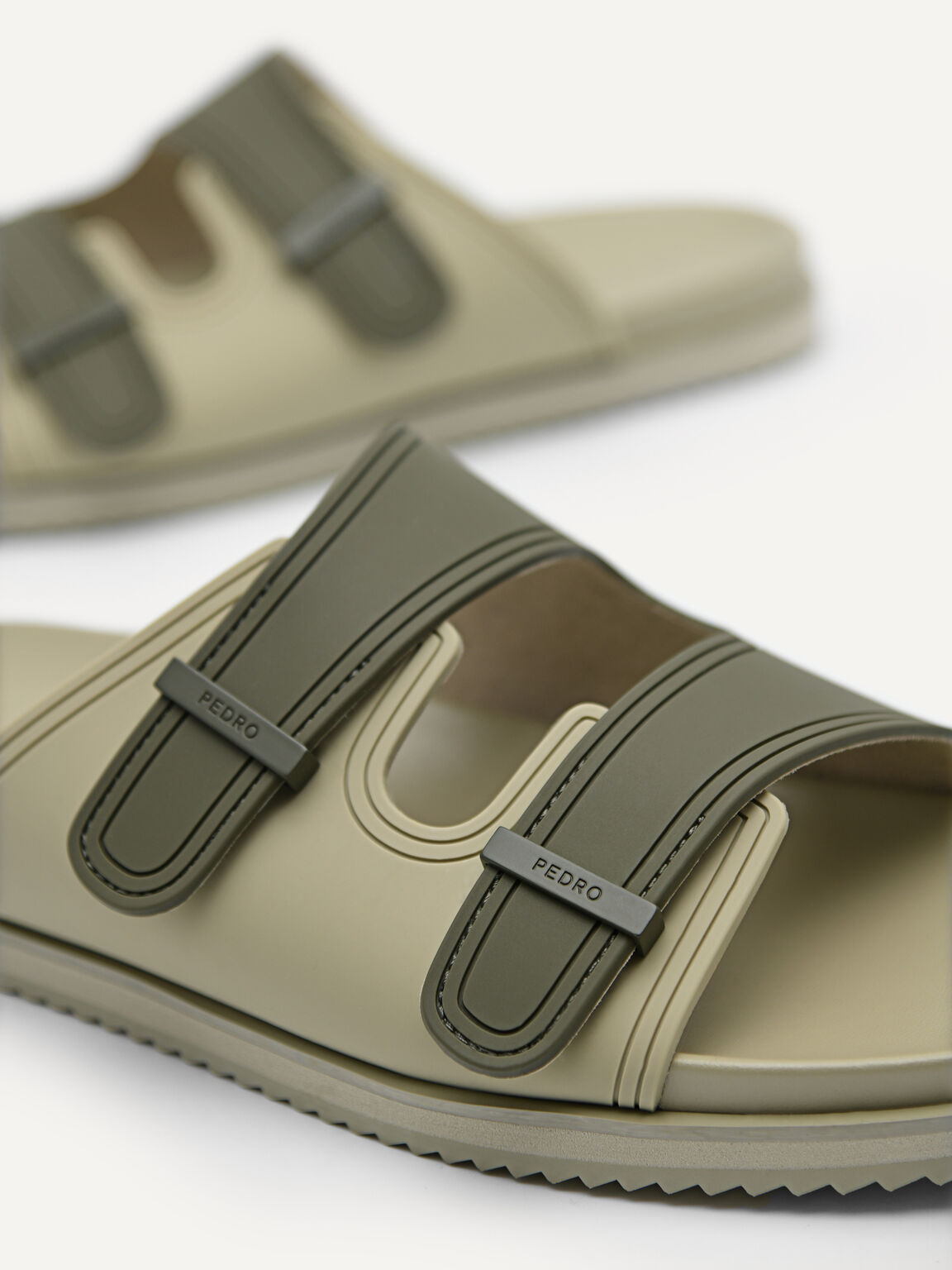 Rubber Double-strap Walking Sandals, Military Green