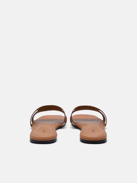 Leather Slip-On Sandals, Cognac