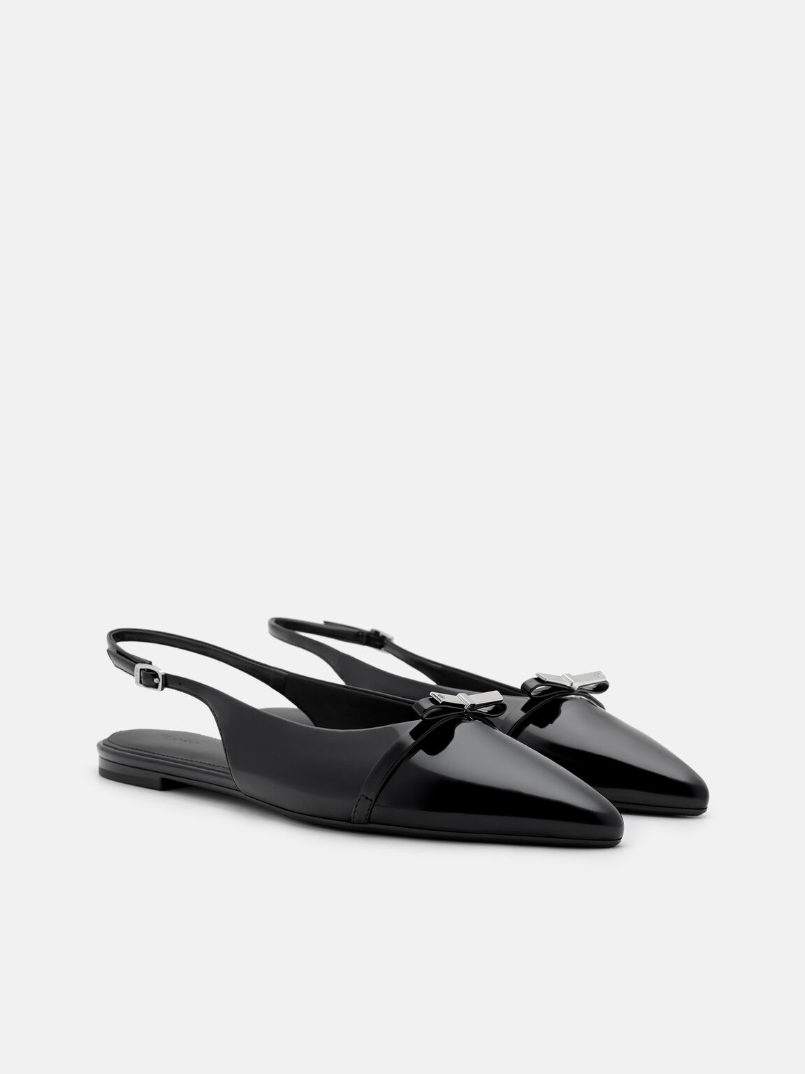 Jeanine Leather Slingback Flats, Black Patent